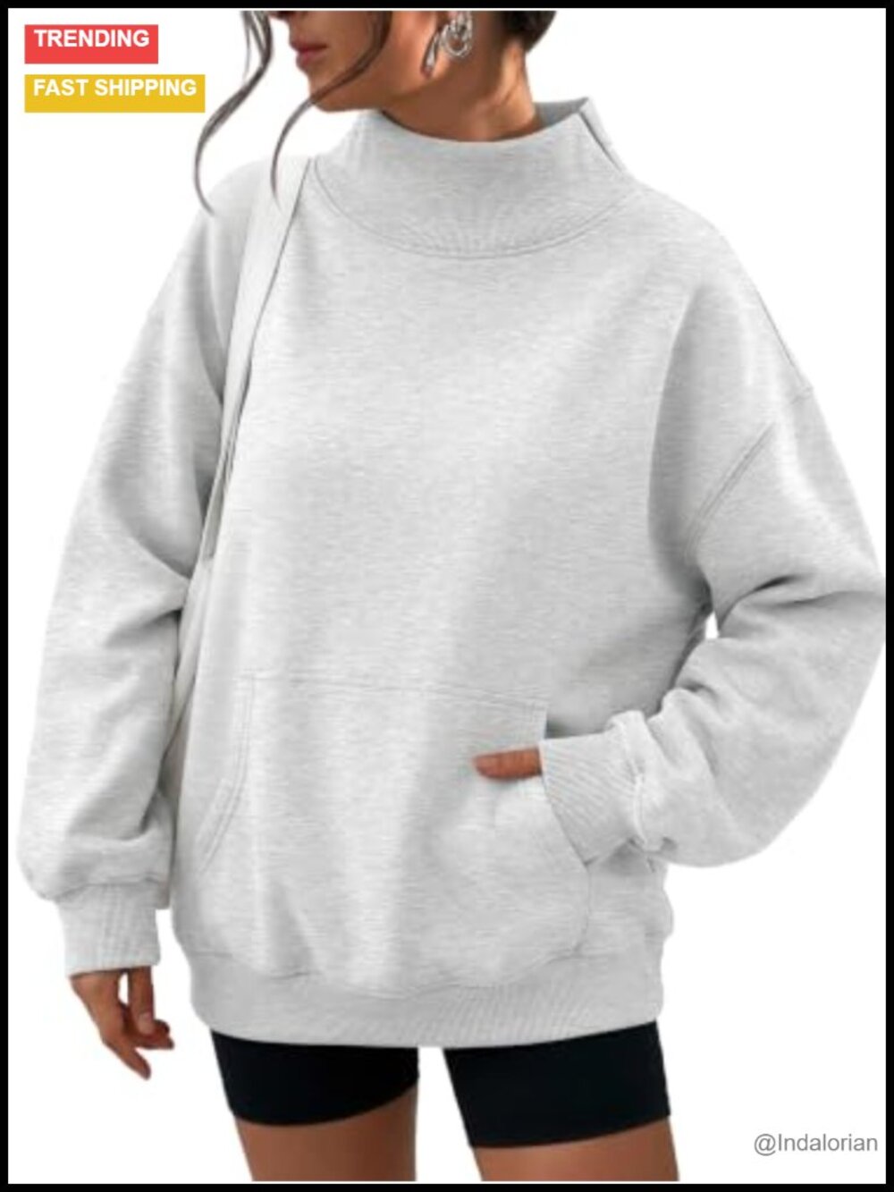Oversized Mock Neck Sweatshirt with Pocket Fleece Pullover